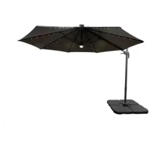 Roma 3M Garden Patio Cantilever Parasol Outdoor Umbrella with LED Lights and Base Set Grey - grey