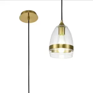 Luminosa Pendant 15cm Cone, 1 x E27 (Max 20W), Ancient Brass & Clear