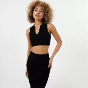 Jack Wills Rib Polo Crop Tee - Black