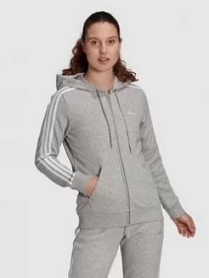 Adidas Essentials 3 Stripes Full Zip Hoodie, Medium Grey Heather Size M Women