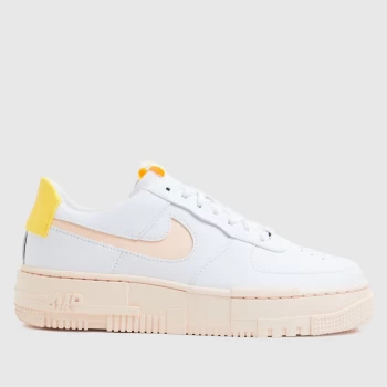 Nike White & Orange Air Force 1 Pixel Trainers