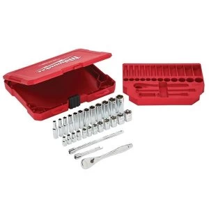 Milwaukee Hand Tools 1/4in Drive Ratcheting Socket Set Metric, 28 Piece