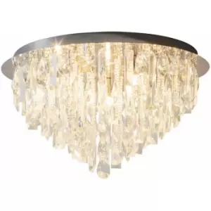 Loops - Flush Ceiling Mount Light Chrome & premium K5 Crystal Lamp Bulb Round Chandelier