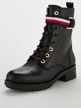 Tommy Hilfiger Corporate Ribbon Biker Boots - Black, Size 8, Women