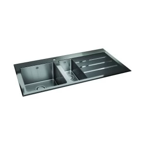 Wickes Rae 1.5 Lhd Bowl Kitchen Stainless Steel Sink and Drainer with Black Glass