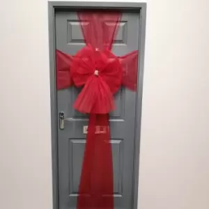 Luxury Indoor Outdoor DIY Red Net Christmas Door Bow with Diamante Centre