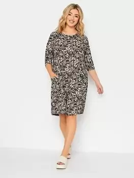 Yours Floral Print Drape Pocket Dress - Black, Size 18, Women