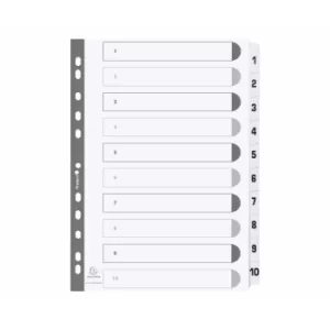 Exacompta Indices Dividers A4, 10 Part, 1-10, White, Pack of 25