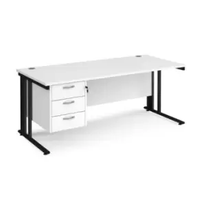 Office Desk Rectangular Desk 1800mm With Pedestal White Top With Black Frame 800mm Depth Maestro 25 MCM18P3KWH