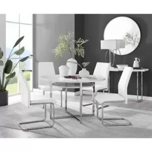 Furniturebox Adley White High Gloss 120cm Storage Dining Table & 4 White Lorenzo Silver Leg Faux Leather Chairs