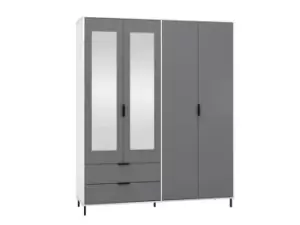 Seconique Madrid Grey Gloss and White 4 Door 2 Drawer Mirrored Wardrobe