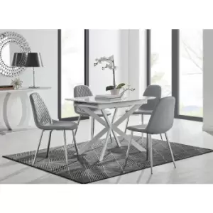 Lira 100 Extending Dining Table and 4 Grey Corona Faux Leather Dining Chairs with Silver Legs Diamond Stitch - Elephant Grey