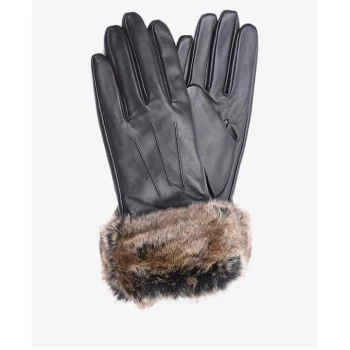 Barbour Fur Trimmed Leather Gloves - DARK BROWN