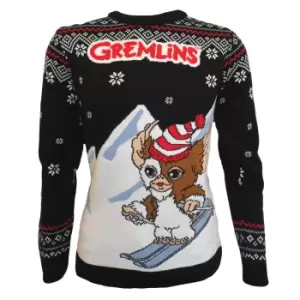 Gremlins Unisex Adult Skiing Gizmo Knitted Christmas Jumper (XL) (Black/White)