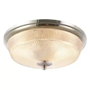 Luminosa Armure 2 Light E27 Flush Ceiling Lamp, IP44, Polished Nickel, Prismatic Glass