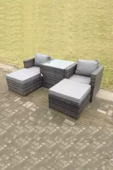 Fimous 2 Seater Outdoor Dark Grey Rattan Lounge Complete Sofa Set with Coffee Table and 2 Big Footstools