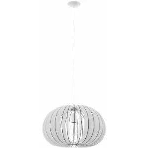 Pendant Ceiling Light Colour White Steel Shade White Wood Bulb E27 1x60W