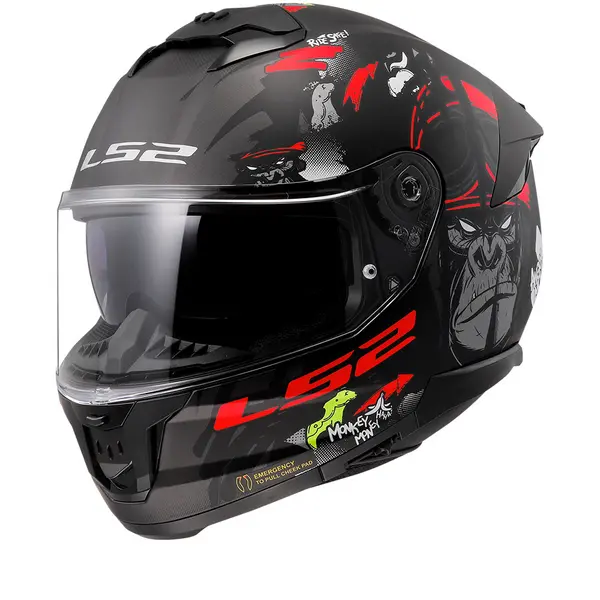 LS2 FF808 STREAM II ANGRY MONKEY Matt Zwart Rood-06 Full Face Helmet Size XL