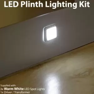 Loops - Square LED Plinth Light Kit 3 warm white Spotlights Kitchen Bathroom Floor Panel