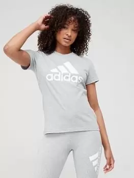adidas Essentials Big Logo T-Shirt - Medium Grey Heather, Size S, Women