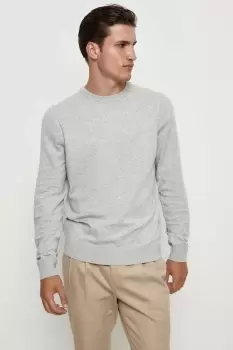 Mens Cotton Rich Light Grey Knitted Crew Neck Jumper