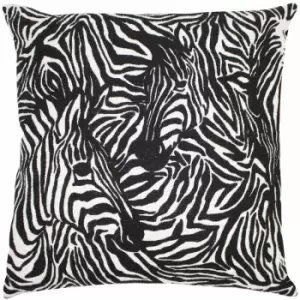 Furn Hidden Zebra Animal Print 100% Cotton Cushion Cover, Black, 50 x 50 Cm