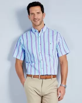 Cotton Traders Mens Classic Seersucker Shirt in Purple