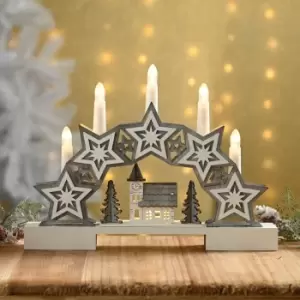 Festive 32cm Battery Operated Lit Star & Village Candle Bridge