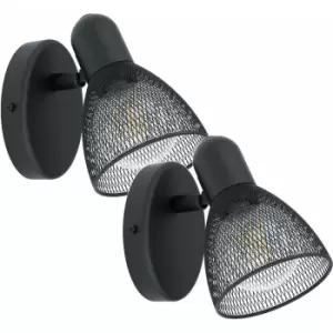 Loops - 2 pack Wall Spot Light Colour Black Steel Shade Black Circluar Open Mesh E14 28W