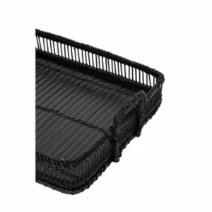 Rectangular Boho Natural Rattan And Bamboo Tray , Black