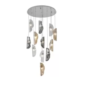 Marilla Ceiling Pendant 3m, 12 Light G9, Polished Chrome, Clear & Amber & Smoked Glass