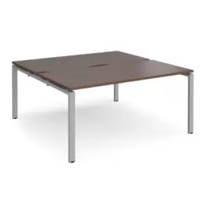 Bench Desk 2 Person Rectangular Desks 1600mm With Sliding Tops Walnut Tops With Silver Frames 1200mm Depth Adapt