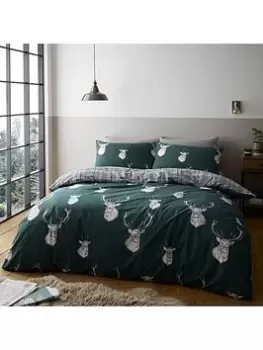 Catherine Lansfield Stag Check Duvet Cover Set In Green