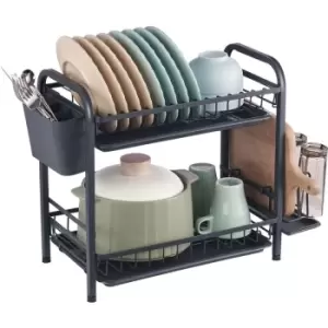 VEVOR Dish Drying Rack, 2 Tier Large Capacity Dish Drainers, Rustproof Carbon Steel Dish Drainer with Drainboard, Storage Space Saver, Cup and