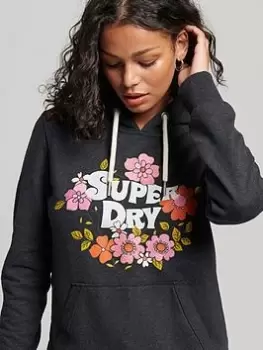 Superdry Vintage Floral Scripted Hoodie - Black, Size 8, Women