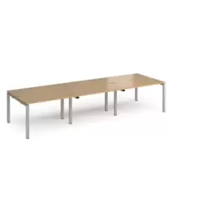 Bench Desk 6 Person Rectangular Desks 3600mm Oak Tops With Silver Frames 1200mm Depth Adapt