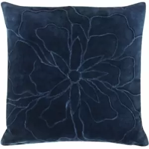 Furn Angeles Floral Pleat 100% Cotton Cushion Cover, Navy, 45 x 45 Cm