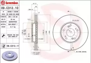 BREMBO Brake disc 09.C312.11 Brake rotor,Brake discs HONDA,CIVIC IX (FK),CIVIC VIII Stufenheck (FD, FA)