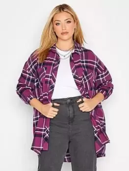 Yours Brushed Oversized Boyfriend Check Shirt. Fuschia - Pink, Size 26-28, Women