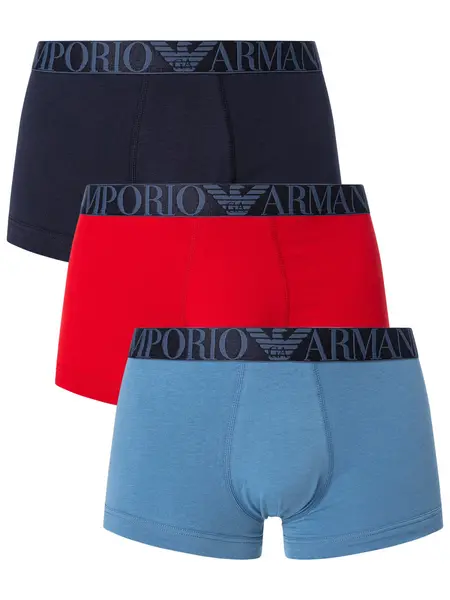 Emporio Armani 3 Pack Organic Cotton Trunks Aviation/Red/Marine L