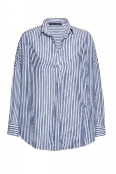 French Connection Tatus Stripe Pop Over Shirt Blue