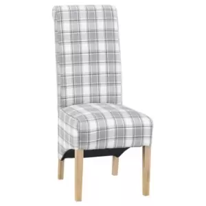 Set of 2 Scroll Back Luxury Dining Chairs - Grey Check