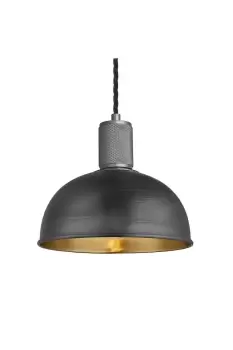 Knurled Dome Pendant Light, 8 Inch, Pewter & Brass, Pewter Holder