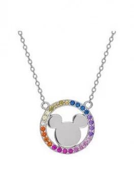 Disney Mickey Mouse Sterling Silver Rainbow Crystal Pendant Necklace