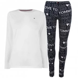 Tommy Bodywear Long Sleeve Print Pyjama Set - White/Nvy Blazr