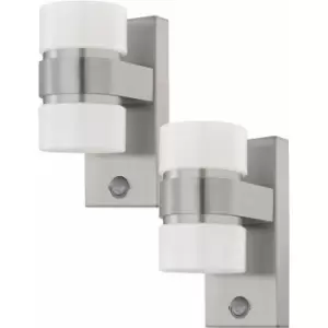 Loops - 2 pack IP44 Outdoor Wall Light & pir Sensor Stainless Steel & Silver 6W led