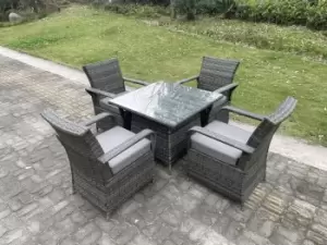 Fimous 4 Seater Outdoor Dark Grey Rattan Dining Set with Square Table