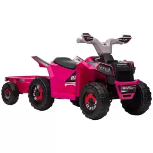 HOMCOM 6V Quad Bike with Back Trailer, Wear-Resistant Wheels for Ages 18-36 Months, Pink