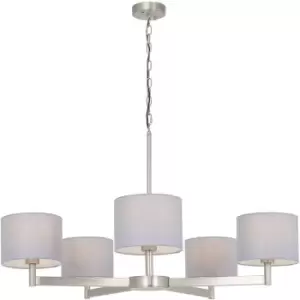 Merano Lighting - Merano Cortina 5 Light Ceiling Pendant Matt Nickel Plate & Grey Fabric