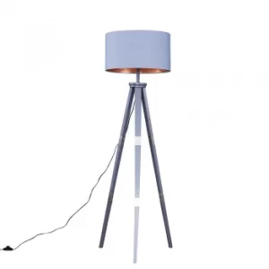 Willow Grey Tripod Floor Lamp with XL Grey and Copper Reni Shade